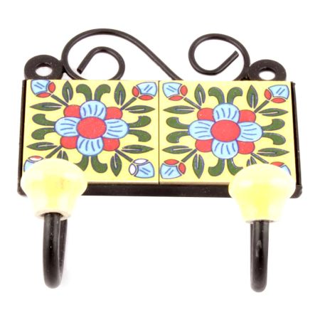 Yellow And Turquoise Floral Ceramic Tiles Hooks Online